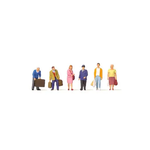 [PR10710] 5 voyageurs et 1 contrôleur de train PREISER 10710 - HO : 1/87