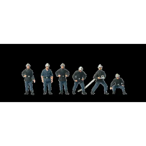 [PR10233] Lot de 6 pompiers avec lance et vieux casques PREISER 10233 - HO : 1/87