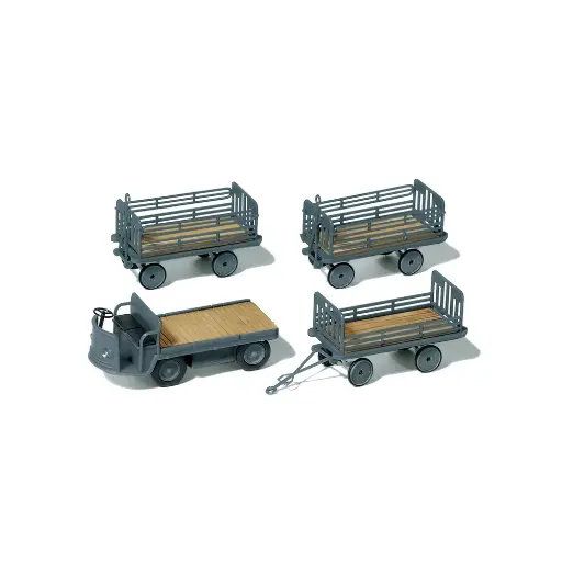[PR17122] Maquette Chariot électrique, 3 remorques, gris, PREISER 17122 - HO 1/87 - EP III