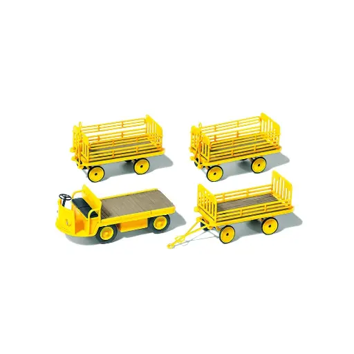 [PR17121] Maquette Chariot électrique, 3 remorques, jaune, PREISER 17121 - HO 1/87 - EP III