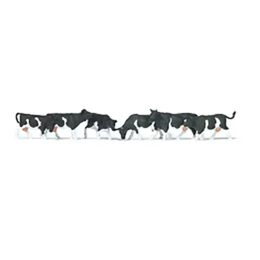 [PR79228] Lot de 6 vaches noires tachetées PREISER 79228 N 1/160
