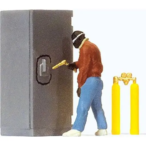 [PR29104] Un cambrioleur cagoulé en train d'ouvrir un coffre - Preiser 29104 - HO 1/87