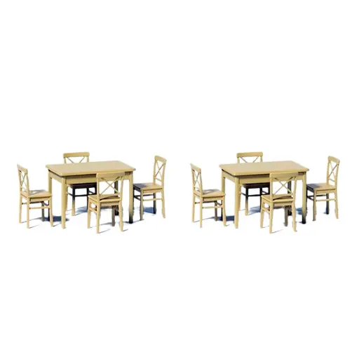 [PR68281] Lot de 2 tables et 8 chaises en bois PREISER 68281 - Échelle 1/50ème