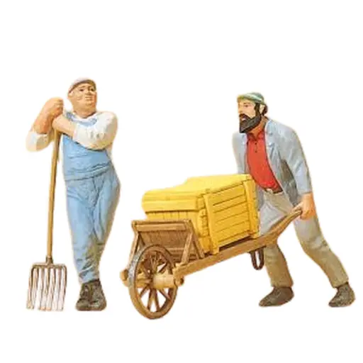 [PR45020] Lot de 2 ouvriers avec brouette - Preiser 45020 - G 1/22.5