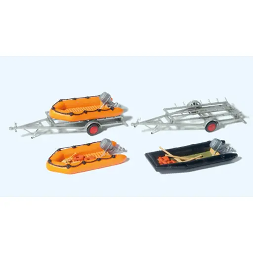 [PR17312] Bateaux pneumatiques avec remorques - Preiser 17312 - HO 1/87