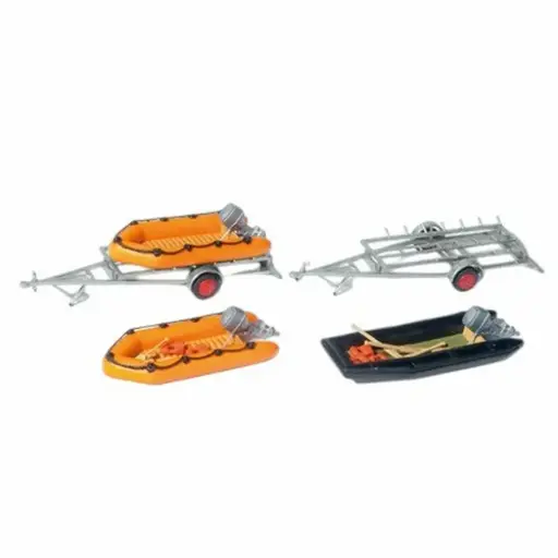 [PR17312] Bateaux pneumatiques avec remorques - Preiser 17312 - HO 1/87