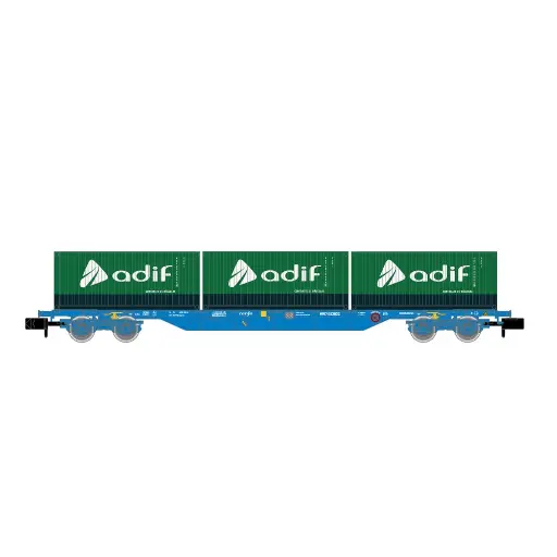 [HN6651] Porte wagon "ADIF" et 3 conteneurs - Arnold HN6651 - N 1/160 - RENFE - EP VI