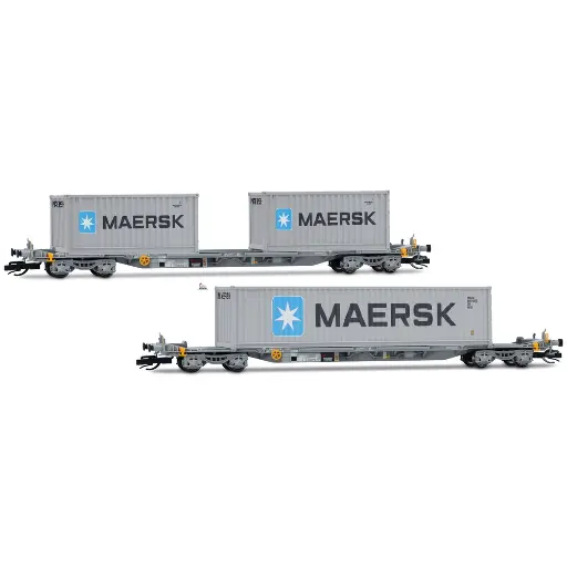 [HN9765] Coffret de 2 wagons porte-conteneurs  MAERSK - Arnold HN9765 - TT 1/120 - SNCF - EP VI