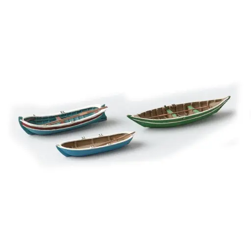 [AR387.08] Lot de 3 barques bleues et vertes - Artitec 387.08 - HO : 1/87