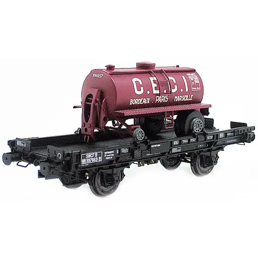[WB148] Wagon Mono-porteur UFR avec remorque citerne C.E.C.I MARRON Bordeaux, Paris, Marseille - WB 148 - REE Modeles - HO 1/87