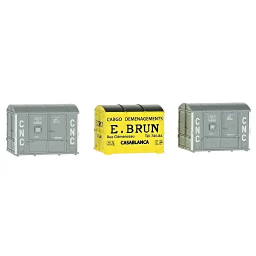 [REXB057] Set de 3 containers cadres livré - REE Modèles XB057 - HO 1/87 - EP III