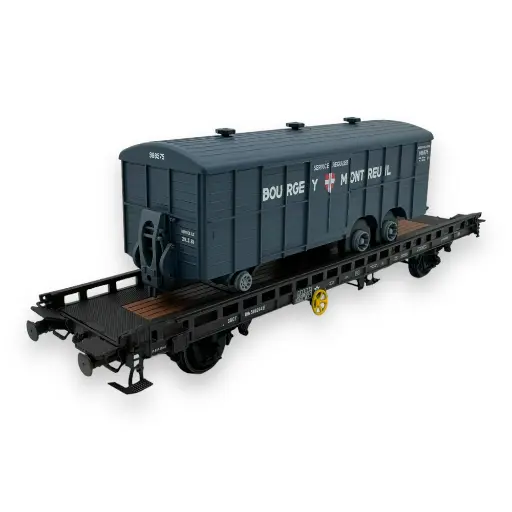 [REWB619] Wagon UFR bi-porteur & remorque BOURGEY-MONTREUIL - Ree Modèles WB-619 - HO 1/87 - SNCF - Ep III - 2R