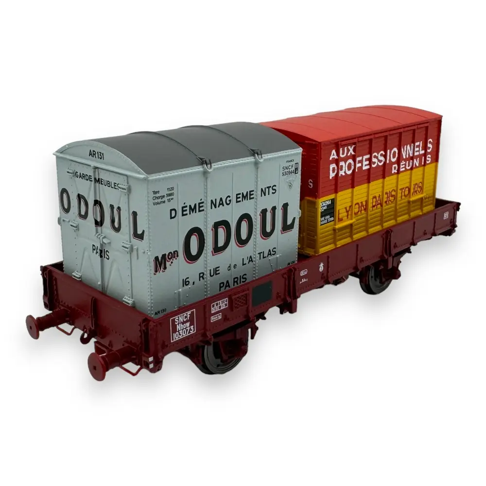 LS MODELS wagon plat court OCEM 29 + 2 conteneurs gris moyen 56