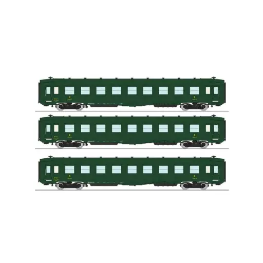 [REVB399] Set 3 Voitures DEV AO Couchettes Vert REE MODELES VB399 -SNCF - HO 1/87 -Ep III