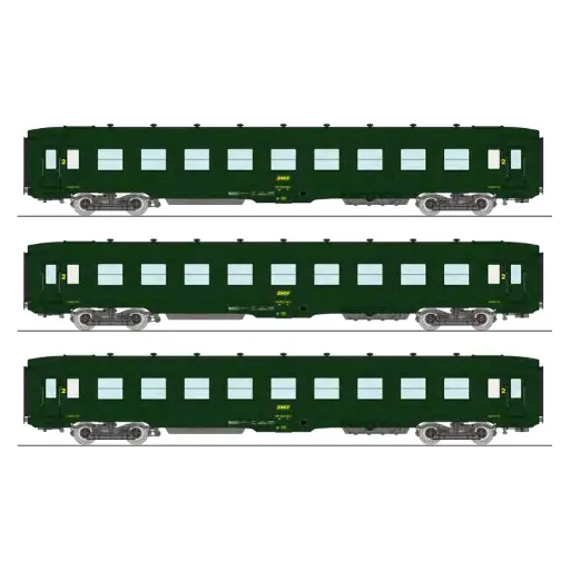 [REVB405] Set 3 Voitures DEV AO Couchettes Vert REE MODELES VB405 -SNCF - HO 1/87 -Ep IV