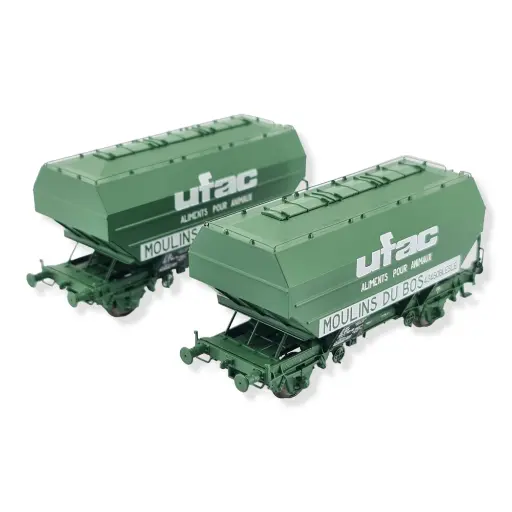 [REWB734] Set 2 Wagons céréaliers UFAC Moulin du Bos vert REE MODELES WB734 SNCF - HO 1/87