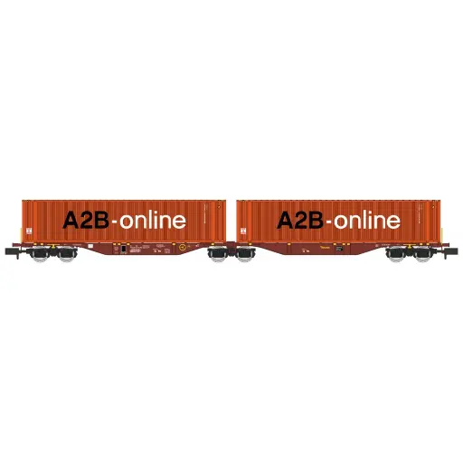 [RENW231] Wagon Sggmrss 90 TOUAX + 2 Conteneurs "A2B-online" - REE MODÈLES NW-231 - N 1/160 - SNCF - VI