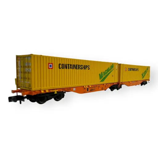[RENW233] Wagon Sggmrss 90 WASCOSA + 2 Conteneurs 45’ "CONTAINERSHIPS MAGNUM" - REE MODÈLES NW233 - N 1/160 - SNCF - VI