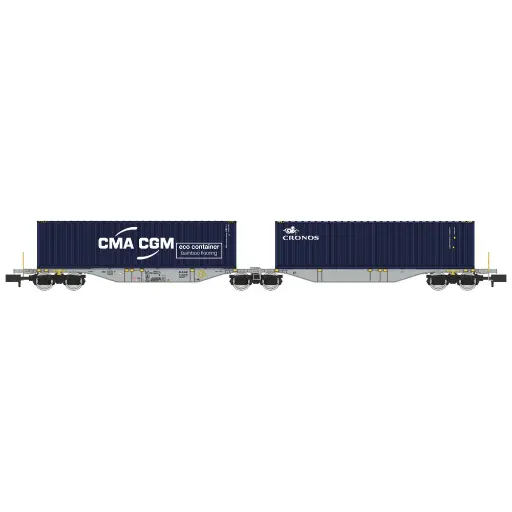 [RENW328] Wagon Sggmrss 90 AEE + 2 Conteneurs 40’ - REE MODÈLES NW-328 - N 1/160 - SNCF - EP VI - DC