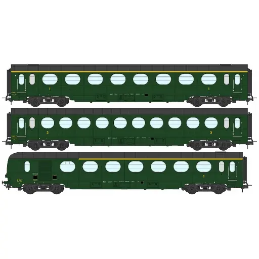 [REVB469] Set de 3 voitures "Saucissons" allégées "ETAT" - Ree modèles VB469 - HO 1/87 - SNCF - Ep III - 2R