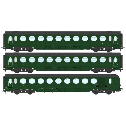 [REVB470] Set de 3 Voitures Allégées "ETAT" - REE MODELES REVB470 - SNCF - VERT - EP.III - HO 1/87