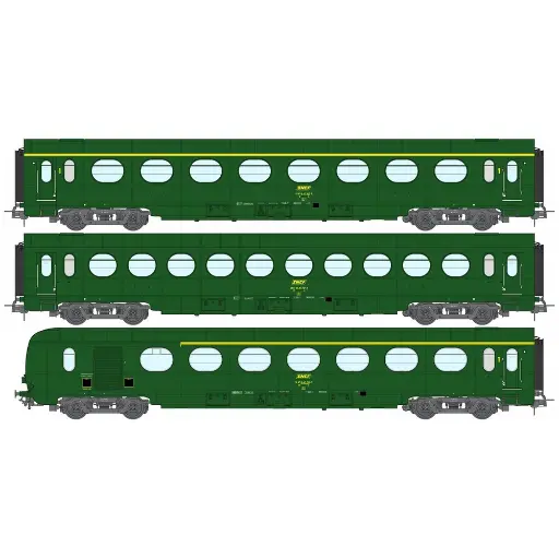 Set de 3 Voitures Allégées Saucissons "ETAT" - REE MODELES REVB474 - VERT 301 - SNCF - EP.IV - HO 1/87
