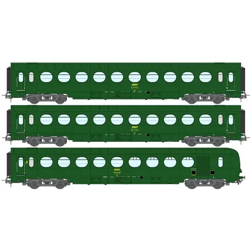 [REVB475] Set de 3 Voitures Allégées "ETAT" - REE MODELES REVB475 - VERT 301 - SNCF - EP.IV - HO 1/87