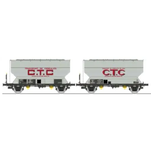 [REWB880] Set de 2 wagons céréaliers FAUVET-GIREL « CTC » - Ree Modèles WB880 - HO 1/87 - SNCF - Ep III - 2R