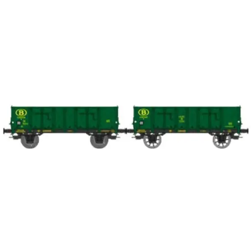 [REWB921] Set de 2 wagons tombereaux Ludwigshafen caisse métallique N°100006 et 100165 - Ree Modèles WB921 - HO 1/87 - SNCB - Ep III - 2R