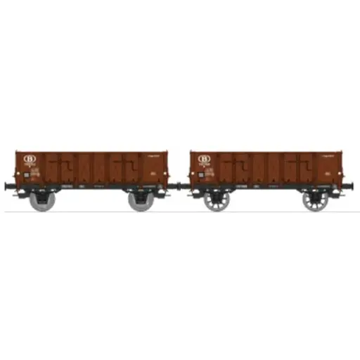 [REWB923] Set de 2 wagons tombereaux Ludwigshafen caisse métallique N°1160302 et 1161368 - Ree Modèles WB923 - HO 1/87 - SNCB - Ep III - 2R