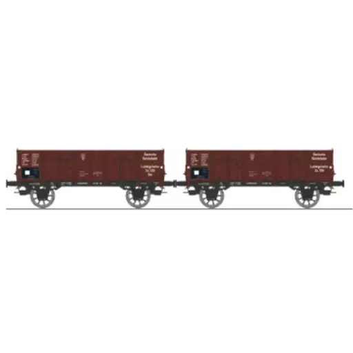 [REWB928] Set de 2 wagons tombereaux Ludwigshafen caisse métallique N°34 120 Om et bois N°34 199 Om - Ree Modèles WB928 - HO 1/87 - DR - Ep III - 2R