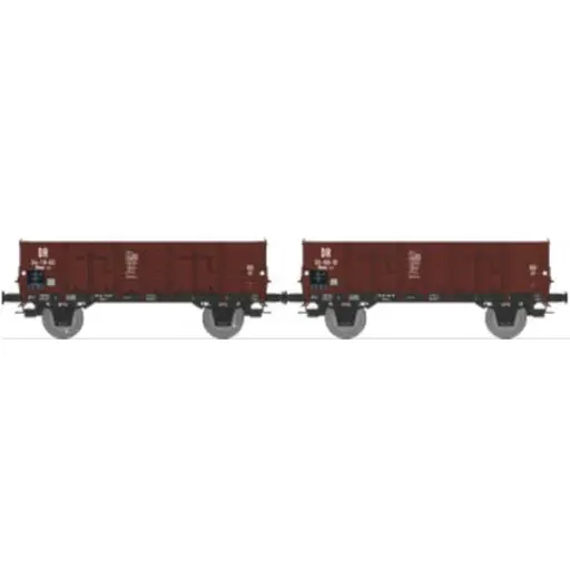 [REWB931] Set de 2 wagons tombereaux Ludwigshafen caisse bois N°34-19-82 et métallique N°33-68-10 - Ree Modèles WB931 - HO 1/87 - DR - Ep IV - 2R