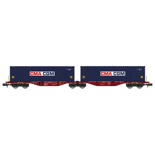 [RENW289] Wagon porte conteneurs Sggmrss 80 TOUAX, 2 conteneurs CGA-CGM - Ree Modèles NW289 - N 1/160 - SNCF - Ep VI