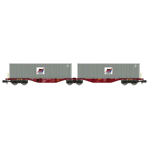 [RENW291] Wagon porte conteneurs Sggmrss 80 TOUAX, 2 conteneurs MARFRET - Ree Modèles NW291 - N 1/160 - SNCF - Ep VI