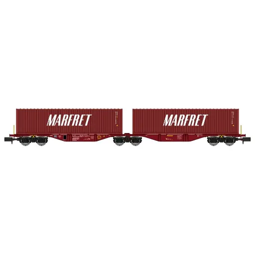 [RENW292] Wagon porte conteneurs Sggmrss 80 TOUAX, 2 conteneurs MARFRET bruns - Ree Modèles NW292 - N 1/160 - SNCF - Ep VI