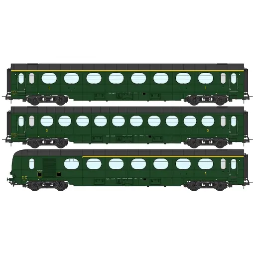 [REVB494] Coffret de 3 voitures Allégées ÉTAT "Saucisson", A8, B10 et A6d, vert 306 - Ree Modèles VB494 - SNCF - HO 1/87 - EP. III B - 2R