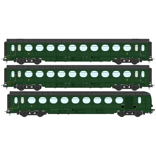 [REVB495] Coffret de 3 voitures Allégées ÉTAT "Saucisson", B10, B10 et B5d, vert 306 - Ree Modèles VB495 - SNCF - HO 1/87 - EP. III B - 2R