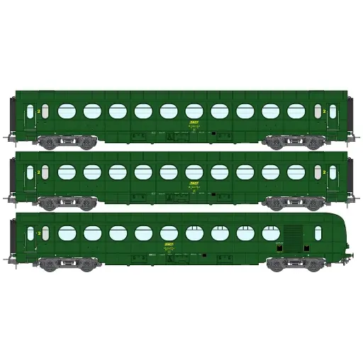[REVB500] Coffret de 3 voitures Allégées ÉTAT B10, B10 et B5d, vert 301 - Ree Modèles VB500 - SNCF - HO 1/87 - EP. IV - 2R