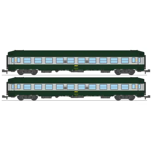 [RENW344] Coffret de 2 voitures couchettes UIC B9c9x, toit haut, livrée C160 vert-alu - Ree Modèles NW344 - N 1/160 - SNCF - Ep IV - 2R