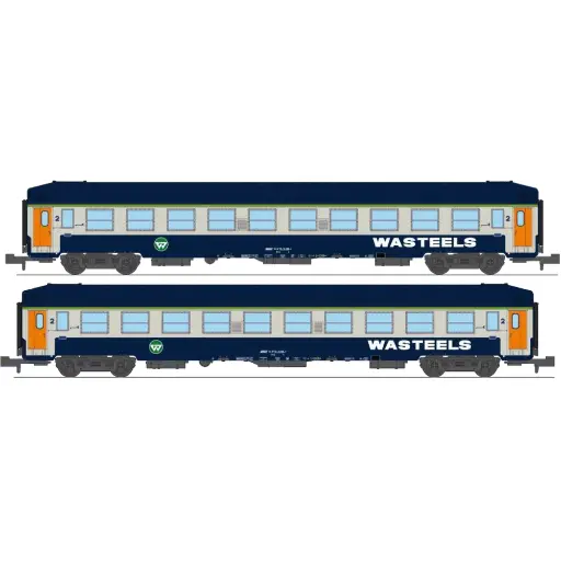 [RENW346] Coffret de 2 voitures couchettes UIC B9c9x, toit haut, livrée Wasteels, bogies Y 16 - Ree Modèles NW346 - N 1/160 - SNCF - Ep IV - 2R