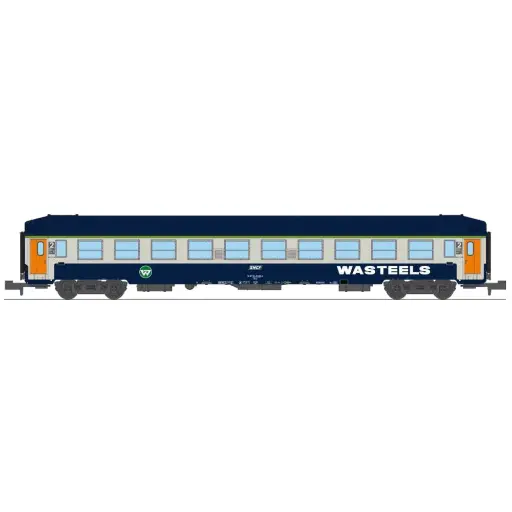 [RENW349] Voiture couchettes UIC B9c9x, toit haut, livrée Wasteels, avec cartouche corail, bogies Y 16 - Ree Modèles NW349 - N 1/160 - SNCF - Ep IV-V - 2R