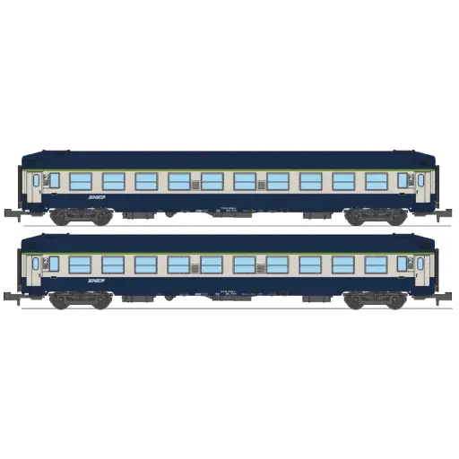 [RENW352] Coffret de 2 voitures couchettes UIC B9c9x, toit haut, livrée TEN, logo "nouille" - Ree Modèles NW352 - N 1/160 - SNCF - Ep IV-V - 2R