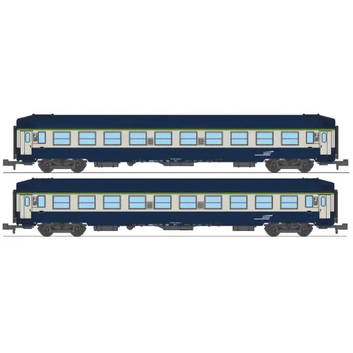 [RENW354] Coffret de 2 voitures couchettes UIC B9c9x, toit haut, livrée TEN, logo "casquette" - Ree Modèles NW354 - N 1/160 - SNCF - Ep V-VI - 2R