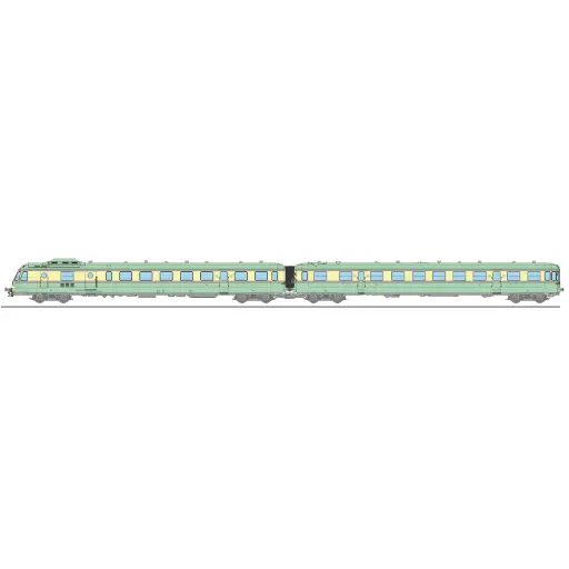 [RENW359] Autorail RGP 1 vert, X 2728 + remorque XR 7726, 2 phares avec fanaux d'angle, remorque avec cuisine - Ree Modèles NW359 - N 1/160 - SNCF - Ep III - Analogique - 2R