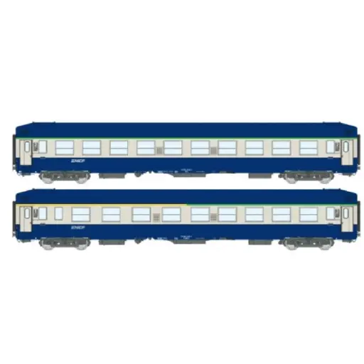 [REVB514] Set de 2 voitures UIC couchettes B9c9x + A4c4B5c5 - REE VB514 - SNCF - HO 1/87 - EP V