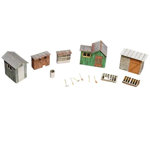 [RECIT007] Jardin Cheminot : Cabanes, Appentis, Clapier, Poulailler, Châssis, Outils, Fût - Régions et Compagnies CIT007 - HO 1/87