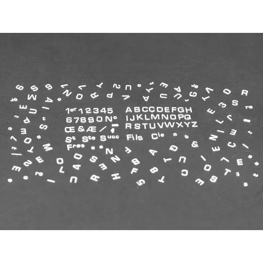 [REMAT030] Lettres blanches en relief à peindre (petites tailles) - Régions et Compagnies MAT030 - HO 1/87