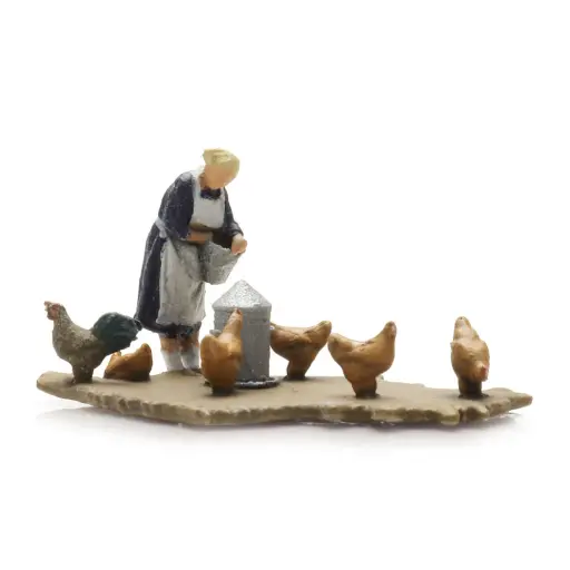 [AR5220010] Fermier avec poulets - 1 personnage, 5 poules et 1 coq - ARTITEC 5220010 - Z 1/220