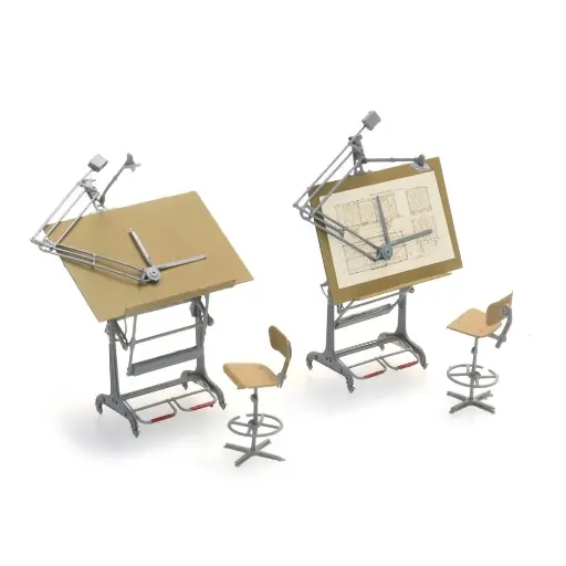 [AR387.474] 2 tables et chaises d'architecte, prêt à l'emploi - Artitec 387.474 - HO 1/87