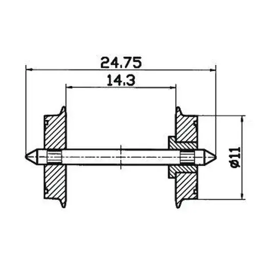 [RO40198] Paire d'Essieux - 11MM de Diamètre Isolés d'un Seul Coté - ROCO 40198 - HO : 1/87